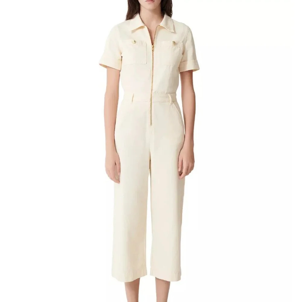 Maje Pytie Zip-Up Short-Sleeve Cotton Jumpsuit size small